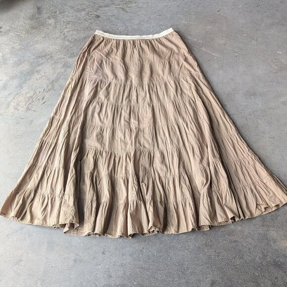 Roxy Brown Tiered Flowy A-Line Boho Festival Maxi Skirt large - Picture 2 of 7